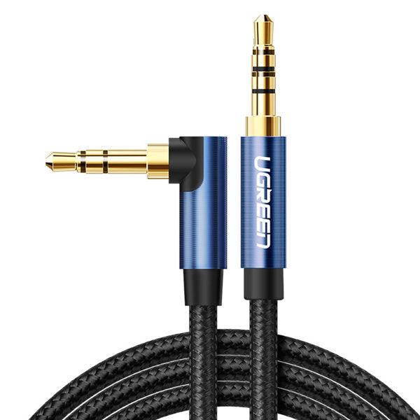 [CLEARANCE] UGREEN 3.5mm Male to 3.5mm Angled Male AUX Gold Plated Nylon Braided Audio Cable (Blue) (1.5M) | 60180
