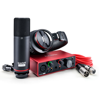 Focusrite Scarlett Solo Studio 4th Gen / 3rd Gen USB Audio Interface with Microphone & Monitor Headphone for Simultaneous Vocals & Guitar Recording