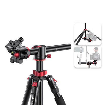 K&F Concept KF09 Series 2-in-1 Aluminum Multifunctional Camera Tripod Monopod Detachable 67 inches/1.7m Transverse Center with Inverted & Overhead Shooting, 12kg Load, Twist Lock, 32mm Metal Ball Head for DSLR Canon Nikon Sony | KF09-085V