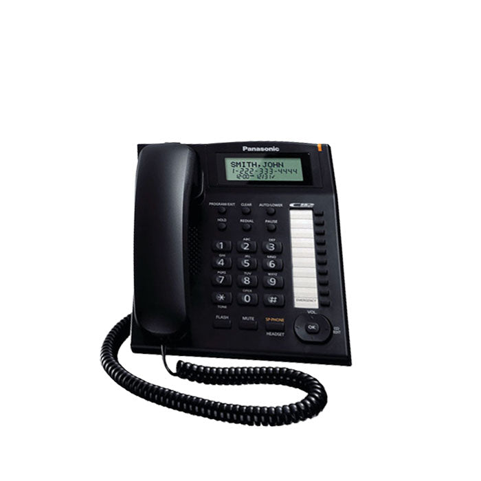 Panasonic Integrated Corded Telephone with One-Touch Dialer Stations, Navigation Keys, Redial Memory and Hands Free Speakerphone Function (Black, White) | KX-TS880