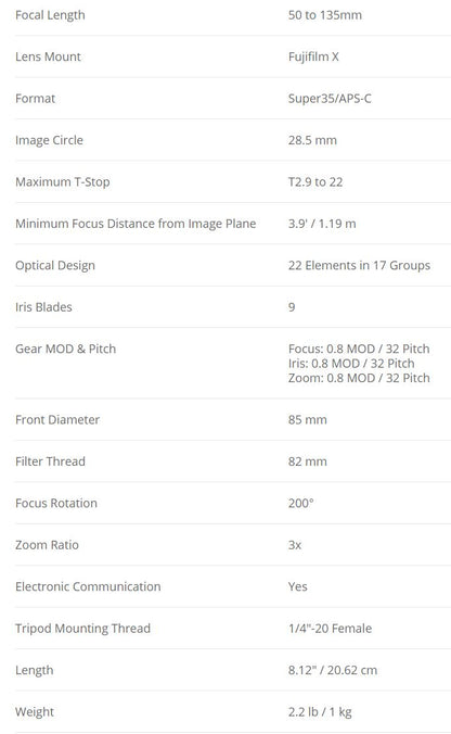 Fujifilm FUJIFILM MKX 50-135 T2.9 Fujinon MKX50-135mm T2.9 Cine Lens (Fuji X-Mount)