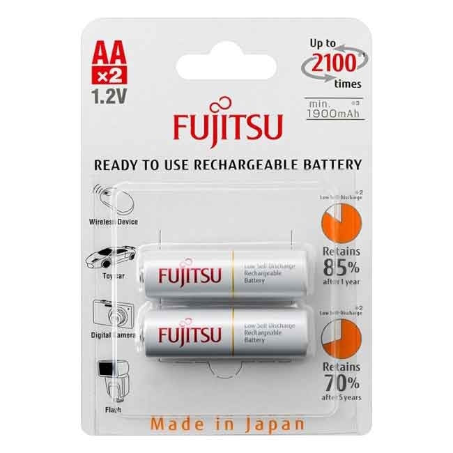 Fujitsu 1.2V 1900mAh Ready-to-use NiMH Low Self-Discharge Rechargeable | HR3UTC AA Battery Pack of 2