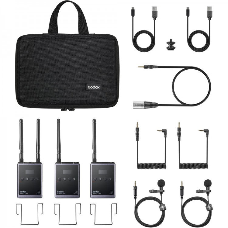 Godox WMicS1 / PRO WMicS2 Kit 2 Clip-On UHF Wireless Lavalier Microphone (TX TX RX) Transmitter & Receiver System with 100m Range, 3.5mm Audio I/O, OLED Display, and Adjustable Antenna for Audio Mixers, Mirrorless and DSLR Cameras