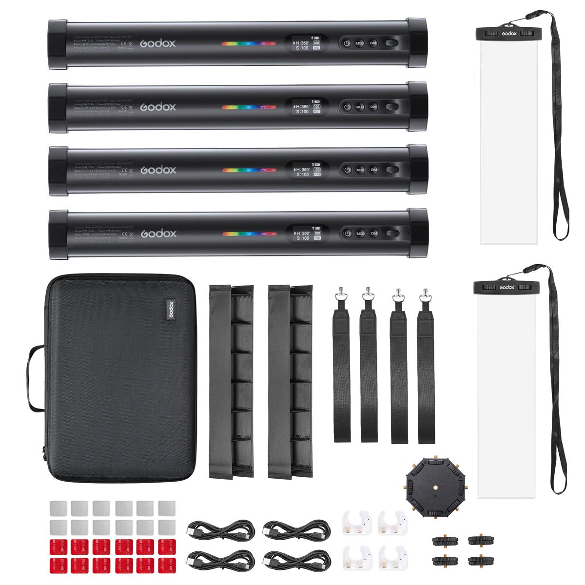 GODOX TL30-K4 2700k-6300k RGB LED Tube Light Kit with 36000 Multi Color Function and 13 Tunable Effect modes with Wireless Bluetooth Control via Godox App Support