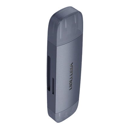 Vention 2-in-1 Type-C and USB 3.0 SD and TF Card Reader 5Gbps 100MB/s for Laptop, TV, Computer (Black, Gray)
