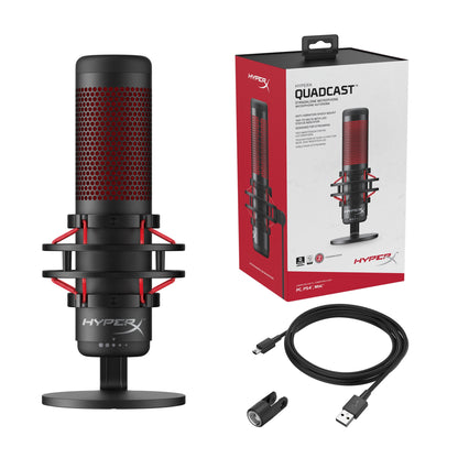 [CLEARANCE] HyperX HX-MICQC-BK QuadCast, USB Condenser Gaming Microphone for PC, PS4 and Mac, Podcasts, Twitch, YouTube, Discord, Red LED - Black