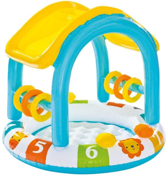 Intex 57123 1.02m x 86cm Outdoor Inflatable Sun shaded Baby pool with Colors and numbers design for ages 1-3