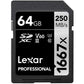 Lexar Professional High Speed 1667x UHS-II 64GB SDXC Card LSD64GCB1667