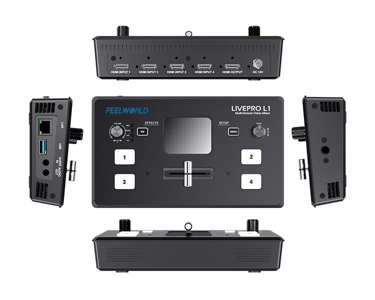 Feelworld LIVEPRO L1 V1 USB3.0 Multi-Format Video Mixer & Switcher with 4x HDMI Inputs for Multi Camera Productions for Real-Time Live Streaming