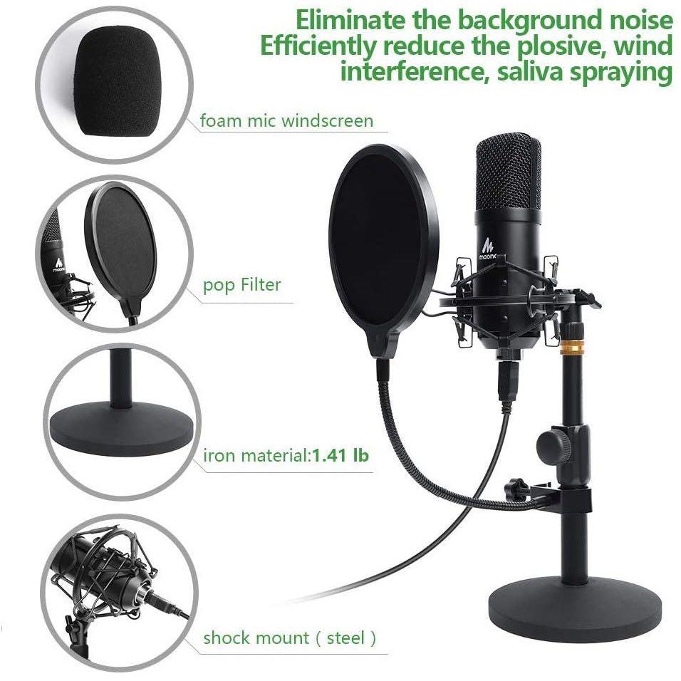 Maono AU-A03T Condenser Microphone Kit Podcast Mic with Boom Arm Microphone Stand
