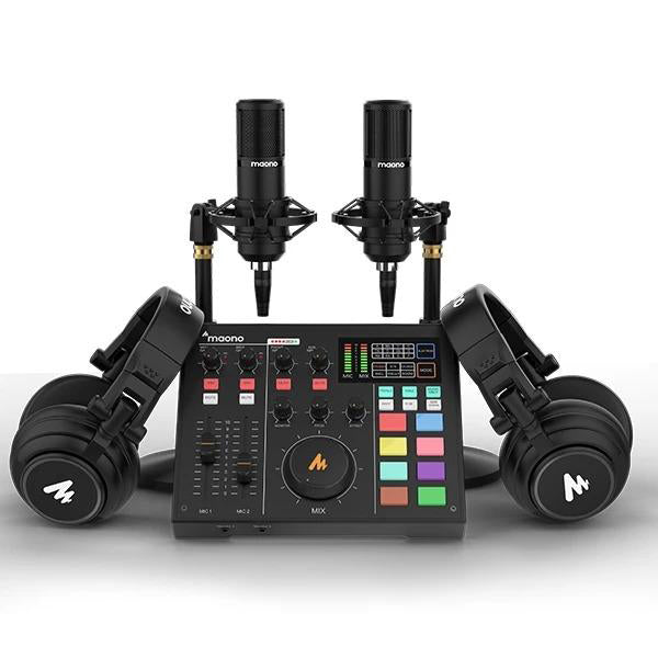 Maono AU-AM100 K4 Maonocaster All-In-One Kit Podcast Production Studio with 2x Condenser Microphone and 2x Headphones