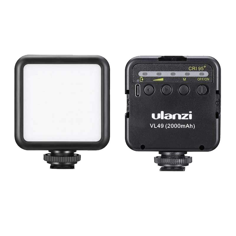 Ulanzi VL-49 Rechargable LED Mini Daylight Video Light On Camera with 5000K CCT, 2000mAh Battery, Cold Shoe Mounts and USB Type-C Charging Port for Photography Lighting Vlog Vlogging Content Creation | Black, White