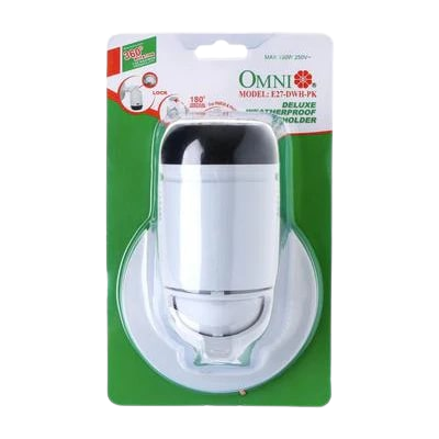 OMNI Deluxe Weatherproof Lamp Holder 130W 220V E27 with IP65 Rating, Polycarbonate Enclosure, Heat Dissipation, Energy Saving for Exterior Lighting | Single, Twin| OMNI E27-DWH
