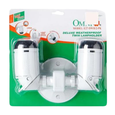 OMNI Deluxe Weatherproof Lamp Holder 130W 220V E27 with IP65 Rating, Polycarbonate Enclosure, Heat Dissipation, Energy Saving for Exterior Lighting | Single, Twin| OMNI E27-DWH