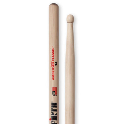 Vic Firth American Classic 3A Hickory Wood Tear Drop Tip Drumsticks (Pair) Drum Sticks for Drums and Percussion