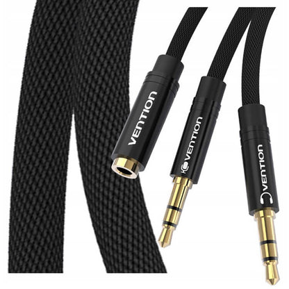 Vention Dual TRS 3.5mm Male to 4-Pole 3.5mm Female 1-Meter Fabric Braided Gold Plated (BBL) Audio Cable for Laptops, Sound Box, Mobile Phone, Amplifiers