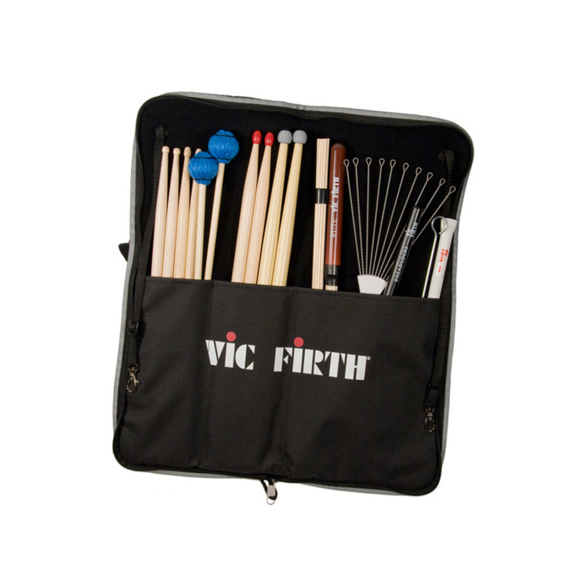 Vic Firth Basic Stick Bag Nylon Carrying Case for Drumsticks, Drum Brushes, and Percussion Mallets (Holds 12 Pairs of Sticks plus 2 Extra Accessory Pockets)