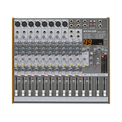KEVLER MIX-12BT 12-Channel Compact Bluetooth Mixer with 8 Microphone/Line, 2 Stereo Input and 2 AUX Output, 3 Band EQ with USB / MP3 Function and 99 DSP Effects | Mix Series
