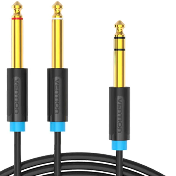 Vention TS 6.5mm Male to Dual 6.5mm (L/R) Male Gold Plated (BAT) Audio Cable for Musical Instruments, Speakers, Mixers, Amplifiers (Available in 1M, 2M, 3M, and 5M)