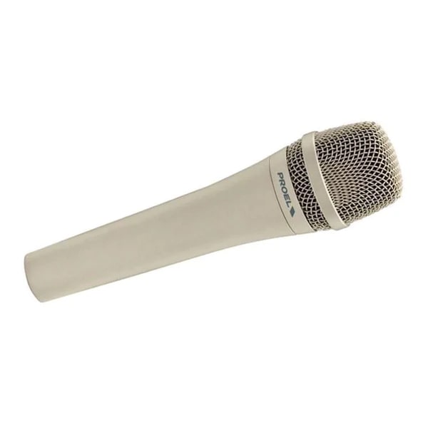 Eikon by PROEL DM585 Professional Handheld Cardioid Vocal Dynamic Flat Top Microphone with 3-Pin XLR Wired Connection and Included Microphone Holder for Live Stage and Studio Performances
