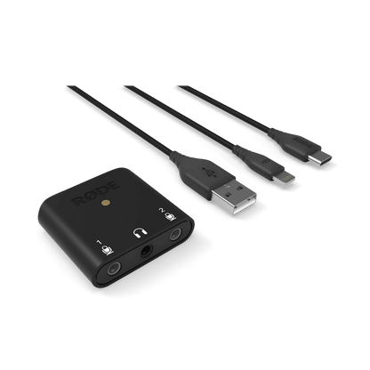 RODE AI-Micro Ultracompact 2x2 USB Type-C Audio Interface with 3.5mm Input, USB-A, USB-C, Lightning Cable for Mobile and PC Podcasting