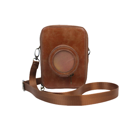 Pikxi Leather Carrying Bag for Instax Mini EVO with 2.5" x 3" Photo Pocket and Compact Lens Compartment (Brown)