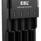 EBL LN-6996 4-Bay Universal Battery Charger with iQuick 500mA Fast Charging, USB Port, and LED Status Indicator Lights for Rechargeable Li-Ion Ni-MH, and Ni-CD Batteries