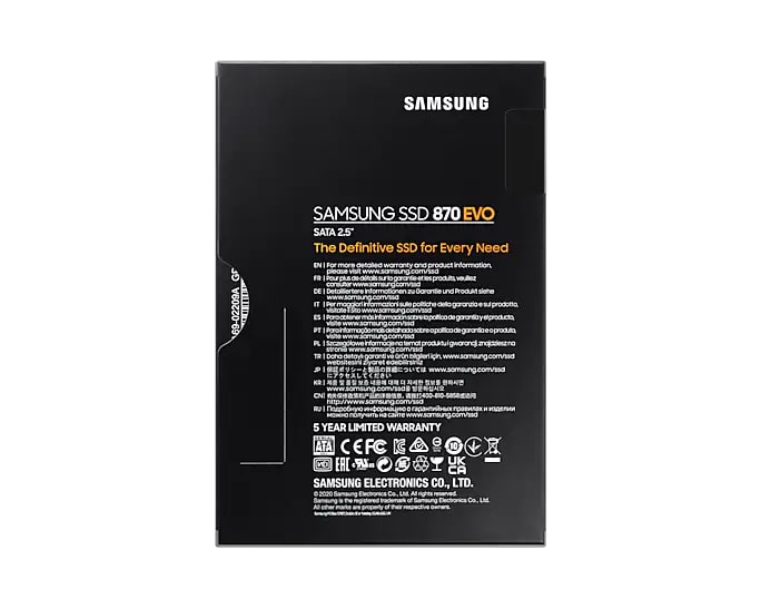 Samsung 870 EVO 2.5 Inch SATA III V-NAND SSD Solid State Drive with 560MB/s Sequential Read and 530MB/s Write Speed (250GB, 500GB, 1TB) | SAMSUNG MZ-77E