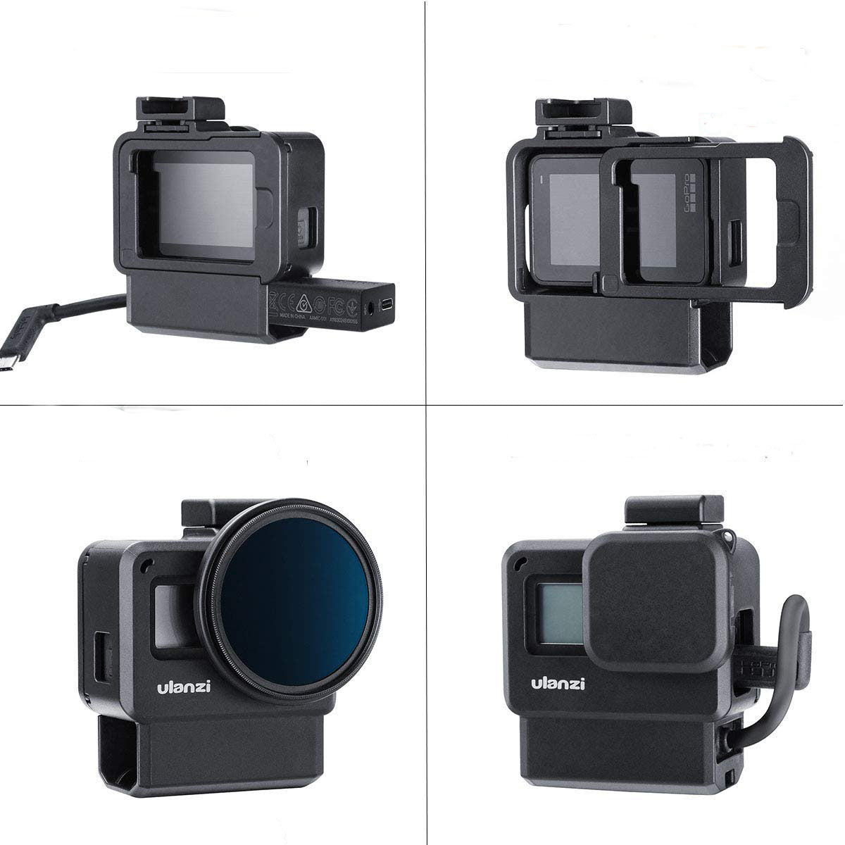 Ulanzi V2 Pro GoPro Vlogging Case Housing Cage Frame w Microphone Cold Shoe bracket + 52mm ND Filter Ring Adapter for GoPro 7/6/5