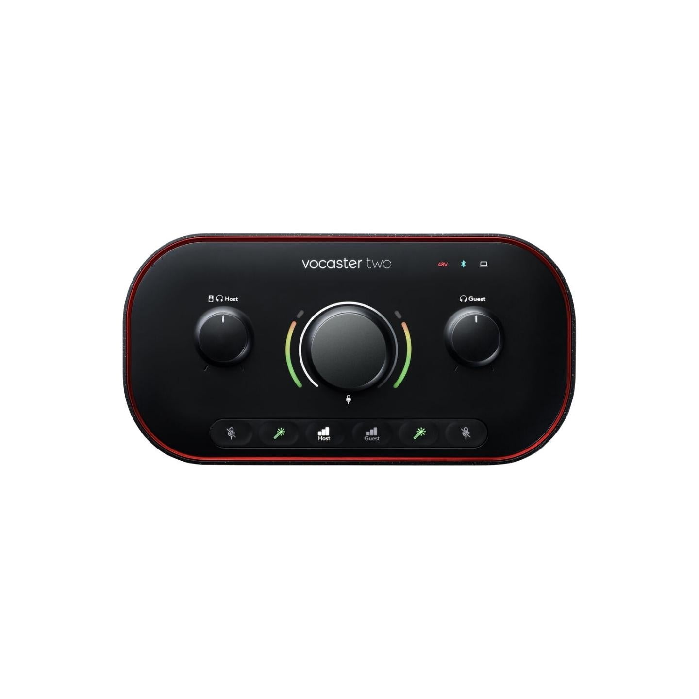 Focusrite Vocaster Two Podcast Audio Interface with Bluetooth, Auto-Gain, Two Mic Inputs & Headphones Output, Voice Presets, Mute Button for Host and Guest (Two Studio Available)