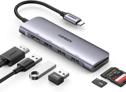 [CLEARANCE] UGREEN 6-in-1 USB-C Hub with 4K 60Hz HDMI USB-A 3.0 Ports and Built-in SD microSD Card Reader for PC Laptop Computers | 70410
