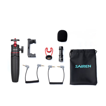 Ulanzi Smartphone Vlog Kit 2 - Sairen VM-Q1 Mic + Ulanzi MT-08 Mini Tripod + Ulanzi ST-07 Phone Holder for Vlogging Livestream YouTube