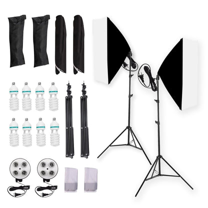 Pxel LS-SB-4B Dual Set Socket Softbox, 150W Bulb, 190cm Light Stand for Photography, Studio Lightings, Video Shoots, Kit 2