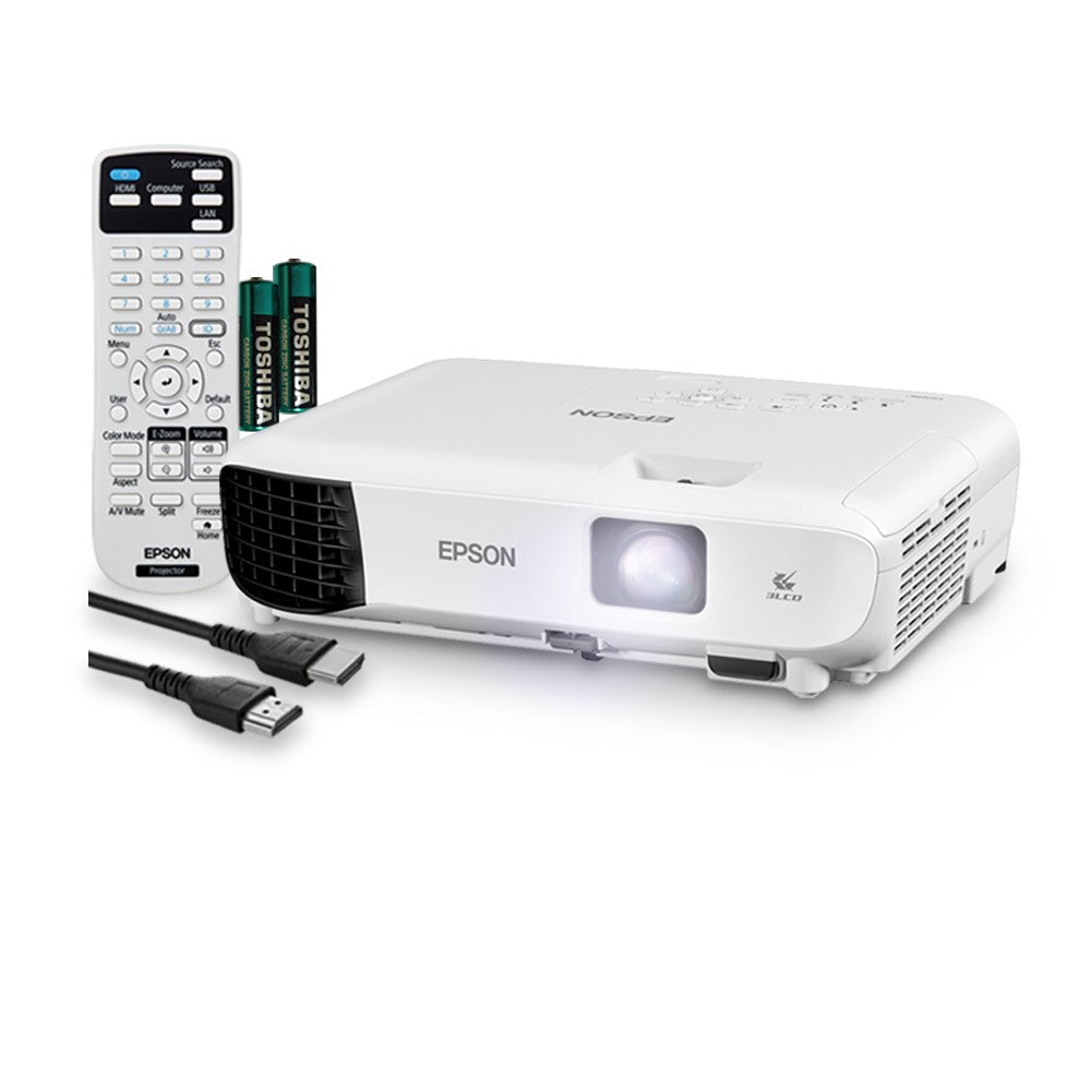 Epson EB-E10 / EB-E01 XGA 3LCD Projector USB HDMI with 1024 x 768  Resolution, Up to 3600 Lumens Color & White Brightness, Speakers, 1.35x  Digital