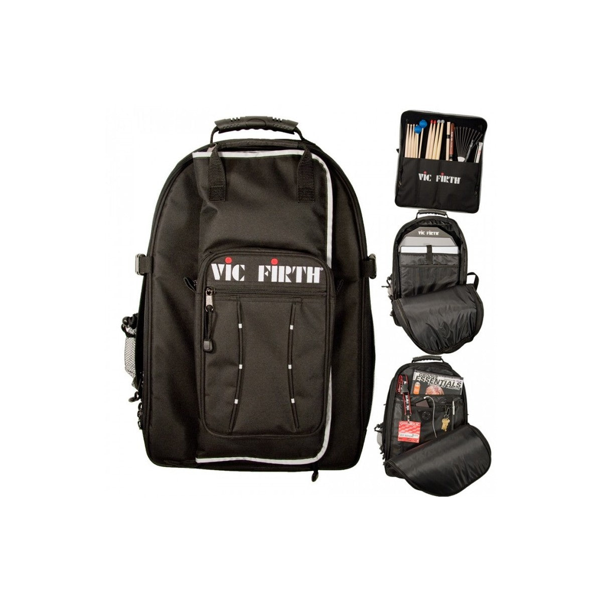 Vic Firth VicPack All in One Carrying Backpack Bag with Full Zip Padded  Compartments Removable Inserts, and Stick Pouch for Drumsticks and Drum