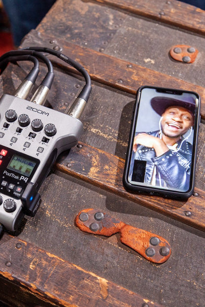 Zoom Podtrak P4 Podcast Voice Recorder with Customizable Sound Pads for Podcast and Remote Interviews