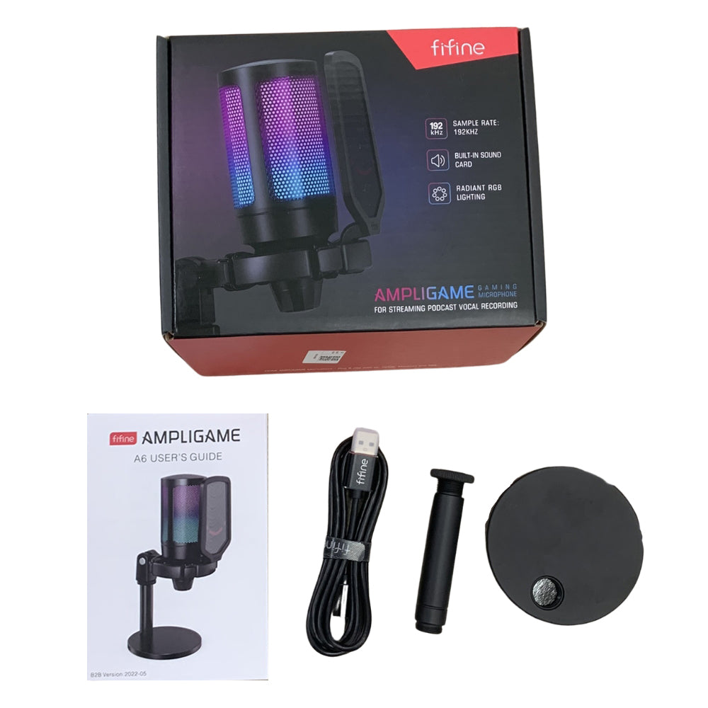 Fifine Microphone Bundle A6T AMPLIGAME USB Gaming Microphone RGB - Black 