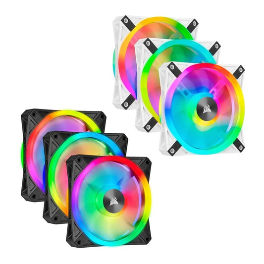 CORSAIR QL120 iCUE RGB 3pcs 120mm Triple Pack Desktop System Unit PWM Cooling Fan Pack with Included Lightning Node Core, 1500 RPM Fan Speed, Hydraulic Motor for PC Computer (Black, White) | CO-9050098-WW CO-9050104-WW