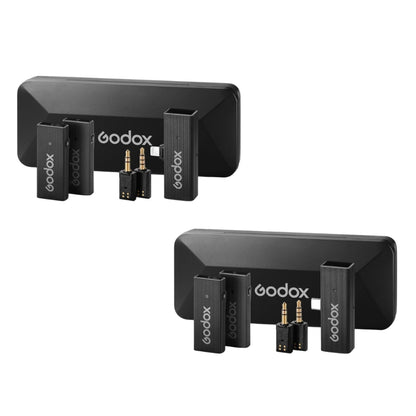 [CLEARANCE] Godox MoveLink Mini Kit 2 UC Wireless Lavalier Microphone System (TX TX RX) with 328ft Wireless Range, Built-In Rechargeable Batteries and Charging Case for Cameras, iPhone and Android Smartphones (USB-C)