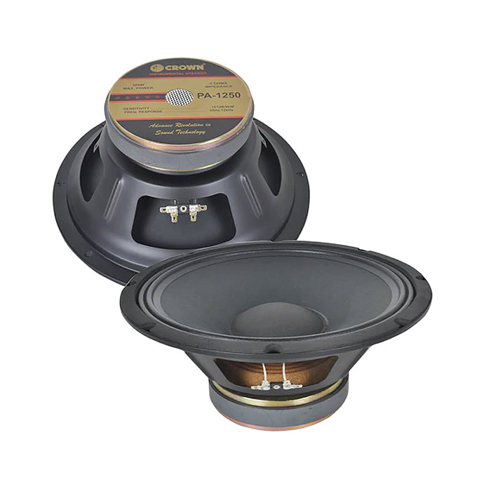 Crown 500W 12" Instrumental Sound Audio Speaker with 60.5mm Voice Coil, Max 8 Ohms Impedance, 20Hz-12kHz Frequency Response, 101dB Sensitivity Level (PA-1250)